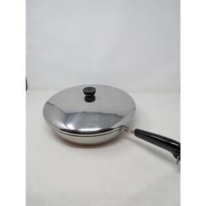 Vintage Revere Ware 12” Skillet Fry Pan w/ Lid Copper Clad Clinton IL USA